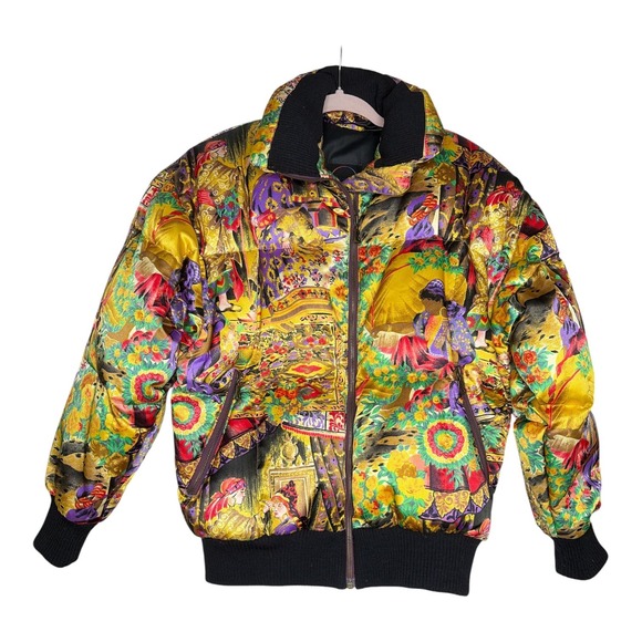 Bogner Jackets & Blazers - Bogner Vintage Goose Down Puffer Jacket Art Print Colorful Bomber Womens 6